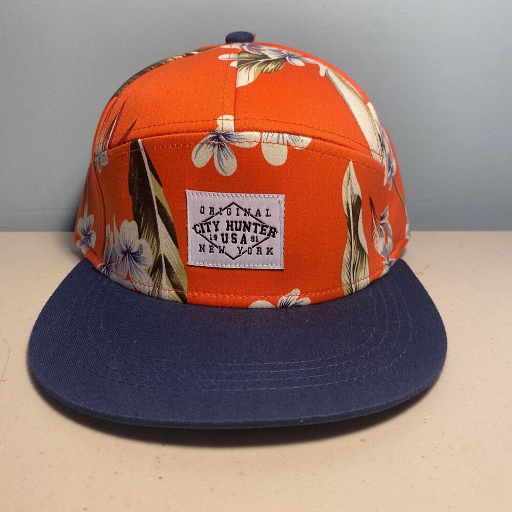 Men’s Adjustable SnapBack City Hunter USA New York Orange Floral Pattern